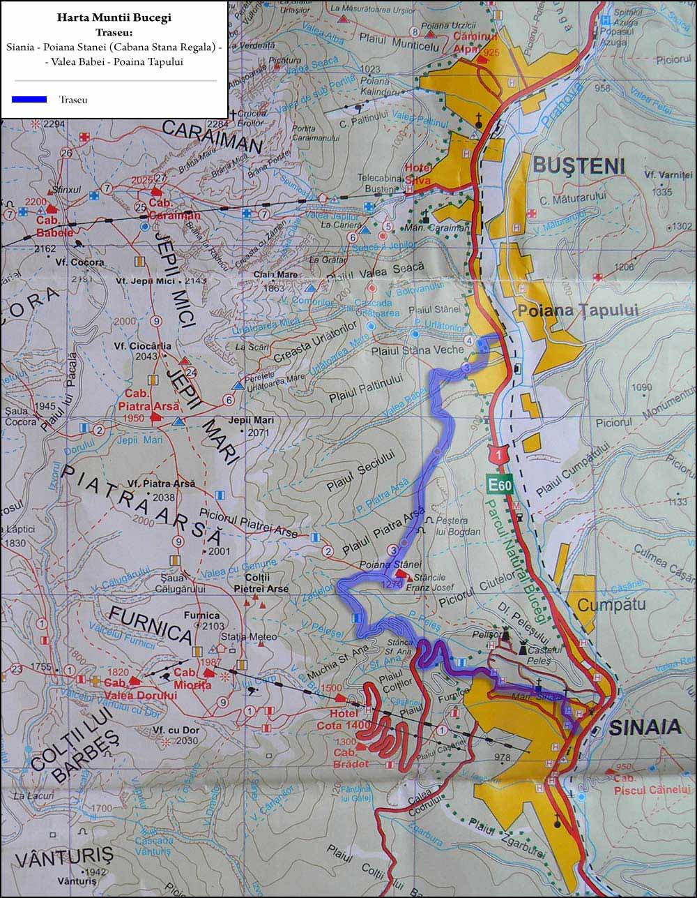 Harta Muntii Bucegi. Traseu la Poiana Stanei – TraseePeMunte.ro